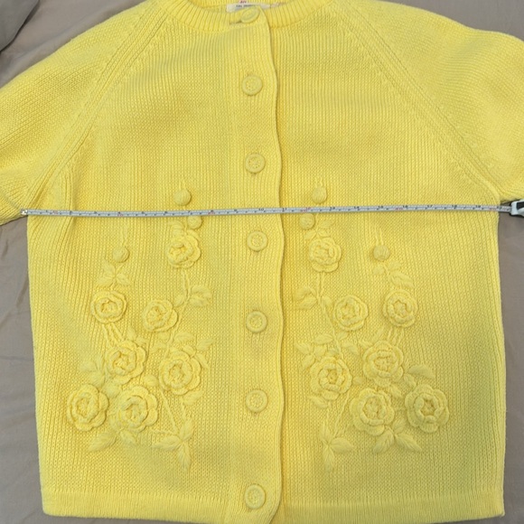 Vintage Agashi Yellow Floral Rosette Knit Button Up Cardigan Sweater - Picture 6 of 6